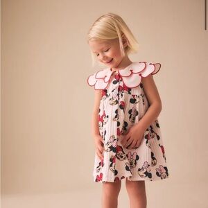 next Cream Dress with Red Trim and Minnie Mouse Print